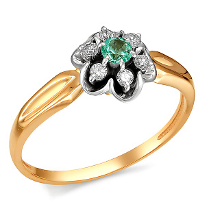 Кольцо из красного золота с изумрудом