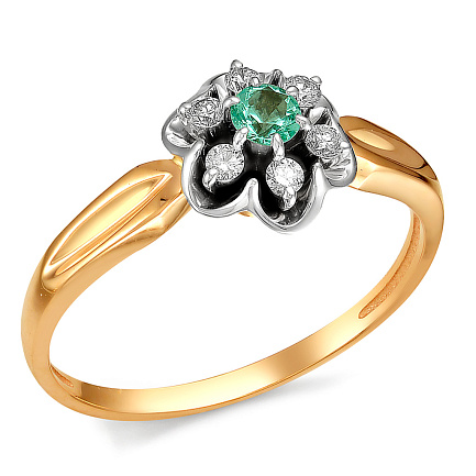 Кольцо из красного золота с бриллиантами, изумрудом