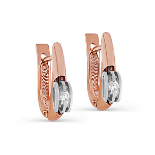 Серьги с английским замком из красного золота с бриллиантом