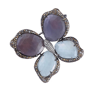 Брошь из золота с бриллиантами, корундами