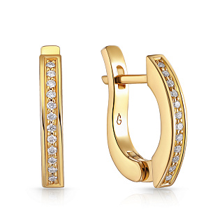 Серьги с английским замком из желтого золота с бриллиантом