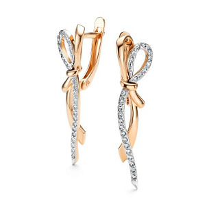 Серьги с английским замком из красного золота с бриллиантом