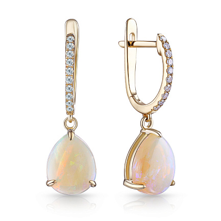 Серьги с английским замком из желтого золота с бриллиантами