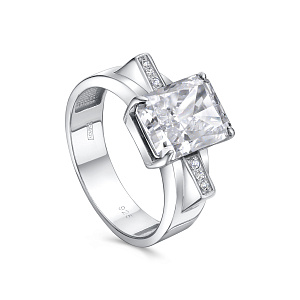 Кольцо из серебра с бриллиантом, фианитами