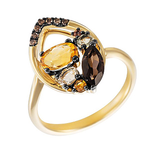 Золотое кольцо с бриллиантами, сапфиром
