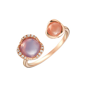 Кольцо из красного золота с кварцем, аметистом и бриллиантами