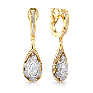 Серьги с английским замком из желтого золота с бриллиантом