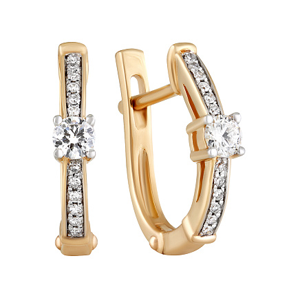 Серьги с английским замком из красного золота с бриллиантами