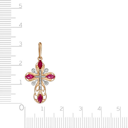 Крест из красного золота с бриллиантами, рубинами