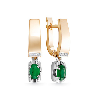 Серьги из красного золота с бриллиантами, изумрудами