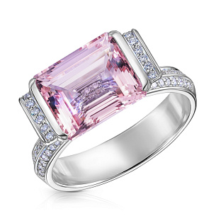 Кольцо из белого золота с бриллиантами и морганитом