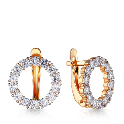 Серьги с английским замком из красного золота с фианитом