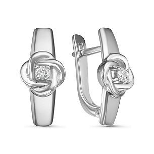 Серьги с английским замком из белого золота с бриллиантом