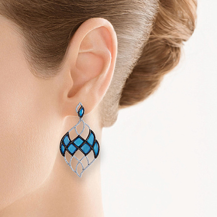 Серьги из серебра с агатом, фианитом