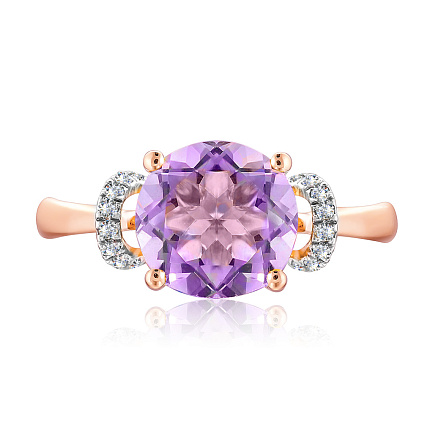 Кольцо из красного золота с бриллиантами, аметистом