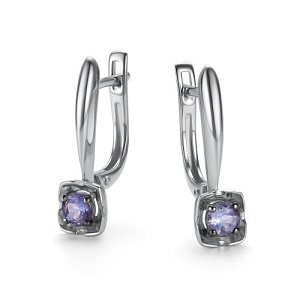 Серьги с английским замком из белого золота с танзанитами