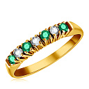 Кольцо из желтого золота с бриллиантами, изумрудами