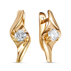 Серьги с английским замком из красного золота с фианитами