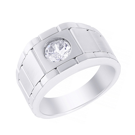 Печатка из белого золота с фианитом