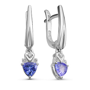 Серьги с английским замком из белого золота с бриллиантами, танзанитом