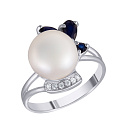 Кольцо из серебра с жемчугом, корундом