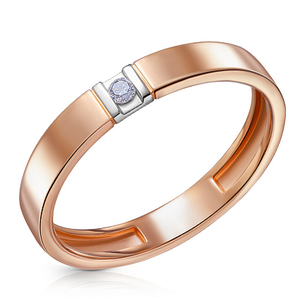 Кольцо обручальное из красного золота с бриллиантом