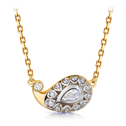 Колье из желтого золота с бриллиантом, плетение якорное