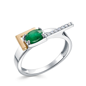 Кольцо из белого золота с бриллиантами, изумрудом