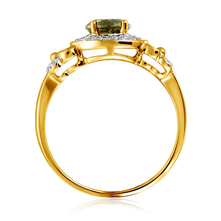 Кольцо из желтого золота с молдавитом