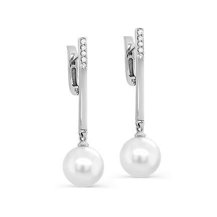 Серьги с английским замком из белого золота с бриллиантами