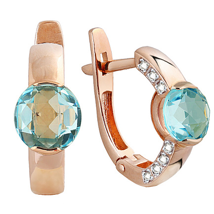 Серьги с английским замком из красного золота с топазом