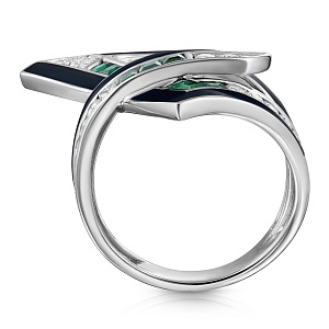 Кольцо из белого золота с бриллиантами, изумрудами