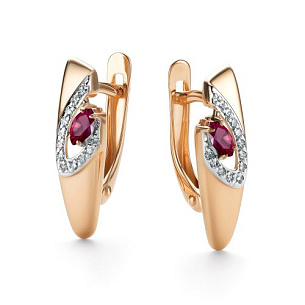 Серьги с английским замком из красного золота с бриллиантом