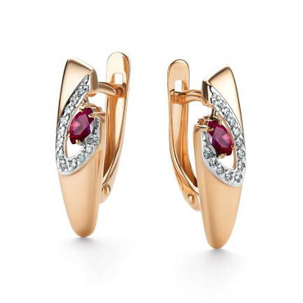 Серьги с английским замком из красного золота с бриллиантами