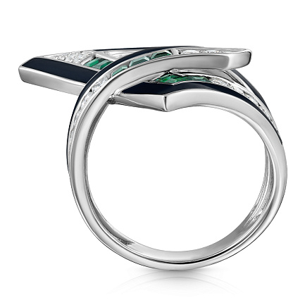 Кольцо из белого золота с бриллиантами, изумрудами