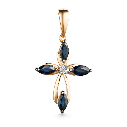 Подвеска из красного золота с бриллиантом, сапфирами