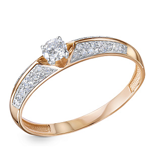 Кольцо помолвочное из красного золота с бриллиантом