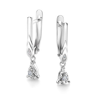 Серьги с английским замком из белого золота с бриллиантом