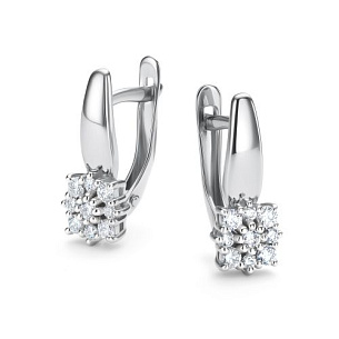 Серьги с английским замком из белого золота с бриллиантом