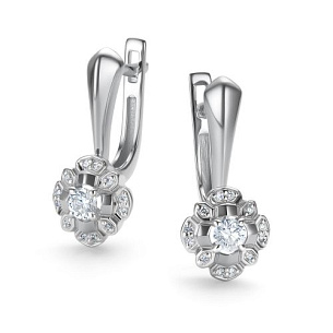 Серьги с английским замком из белого золота с бриллиантом