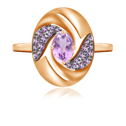 Кольцо из красного золота с аметистом, фианитом
