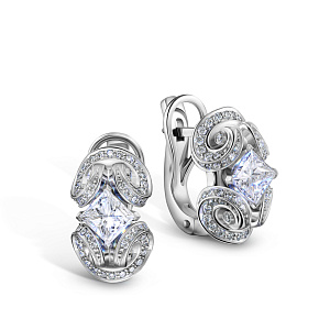 Серьги с английским замком из белого золота с бриллиантом