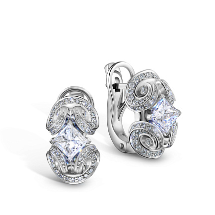 Серьги с английским замком из белого золота с бриллиантом