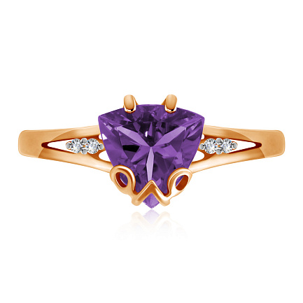 Кольцо из красного золота с аметистом, фианитом