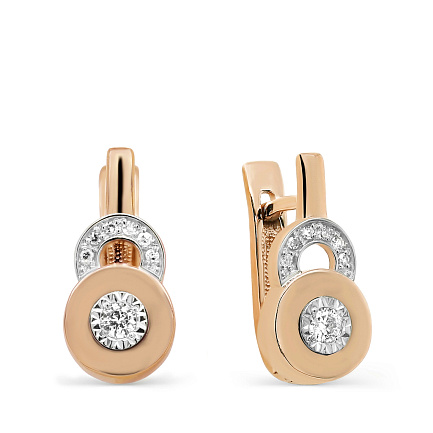 Серьги с английским замком из красного золота с бриллиантами