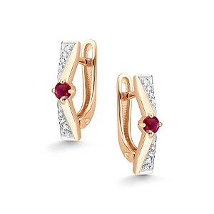 Серьги с английским замком из красного золота с бриллиантами