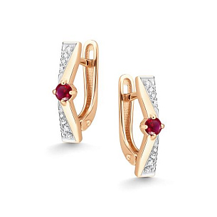 Серьги с английским замком из красного золота с бриллиантом