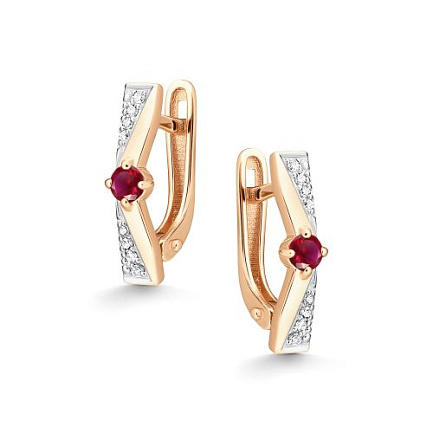 Серьги с английским замком из красного золота с бриллиантами