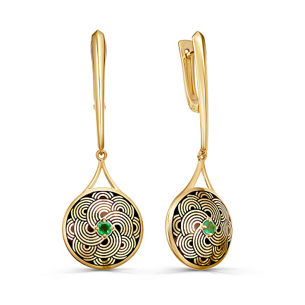 Серьги с английским замком из серебра с изумрудами