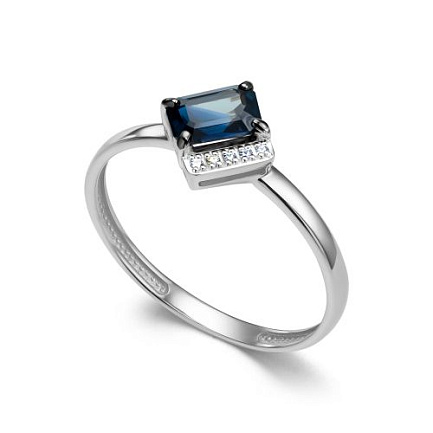 Кольцо из белого золота с бриллиантами, сапфиром